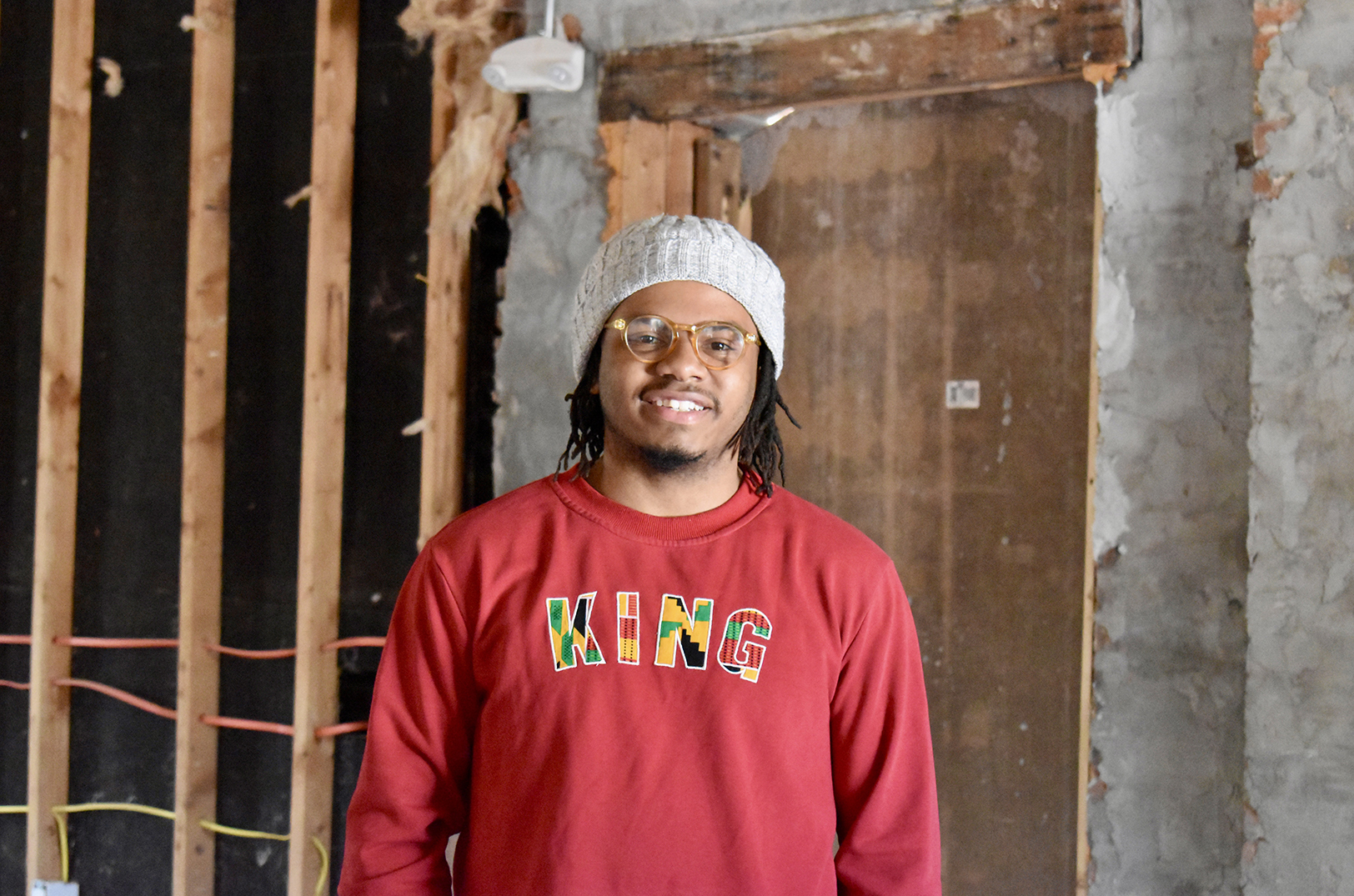 James Spikes, The AI Hub, in the second floor of The Porter House KC's unfinished 811 Retail Incubator at 811 E. 31st St.; photo by Nikki Overfelt Chifalu, Startland News 
