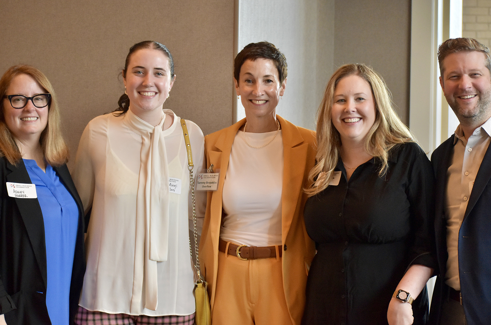 The team from Overflow poses together at the KC Chamber's panel conversation for leaders of the Top 10 finalist companies for Small Business of the Year; photo by Nikki Overfelt Chifalu, Startland News