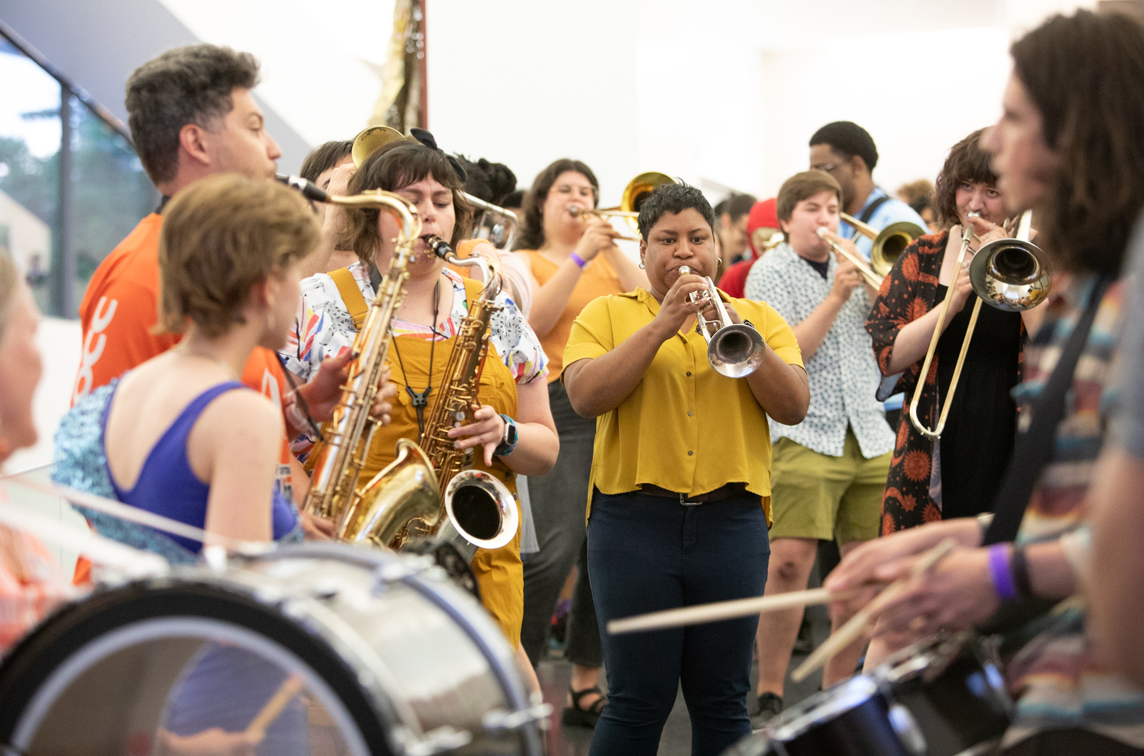 Members of Sass-a-brass perform at The Nelson-Atkins Museum of Art in May for Night/Shift; photo courtesy of Sass-a-brass