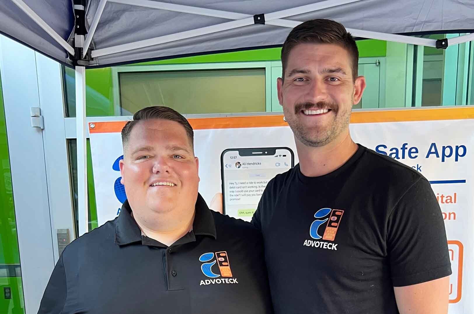 Danny Moran and Bryce Wolff, Advoteck, in June at Startland News' 2024 Startup Crawl showcase; photo courtesy of Advoteck