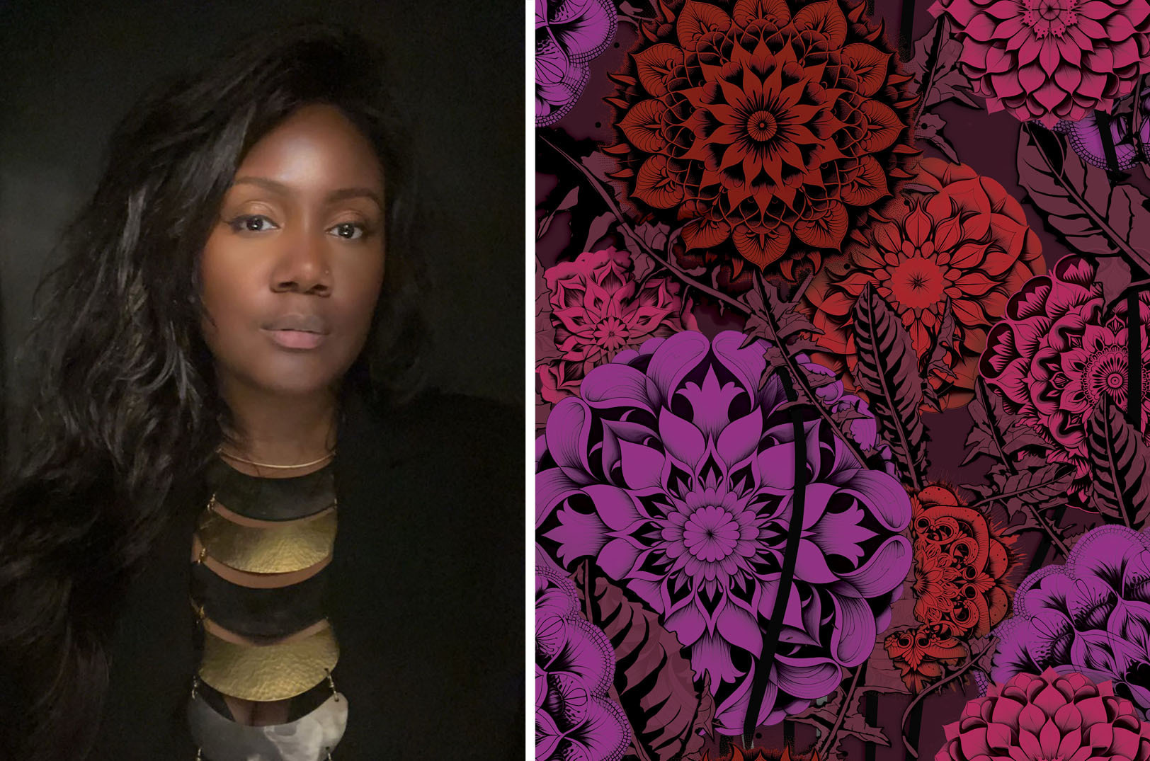 Keisha Jordan, Complex Flavors, with her "The Dandelions of Washington Park on 55th" wallpaper design