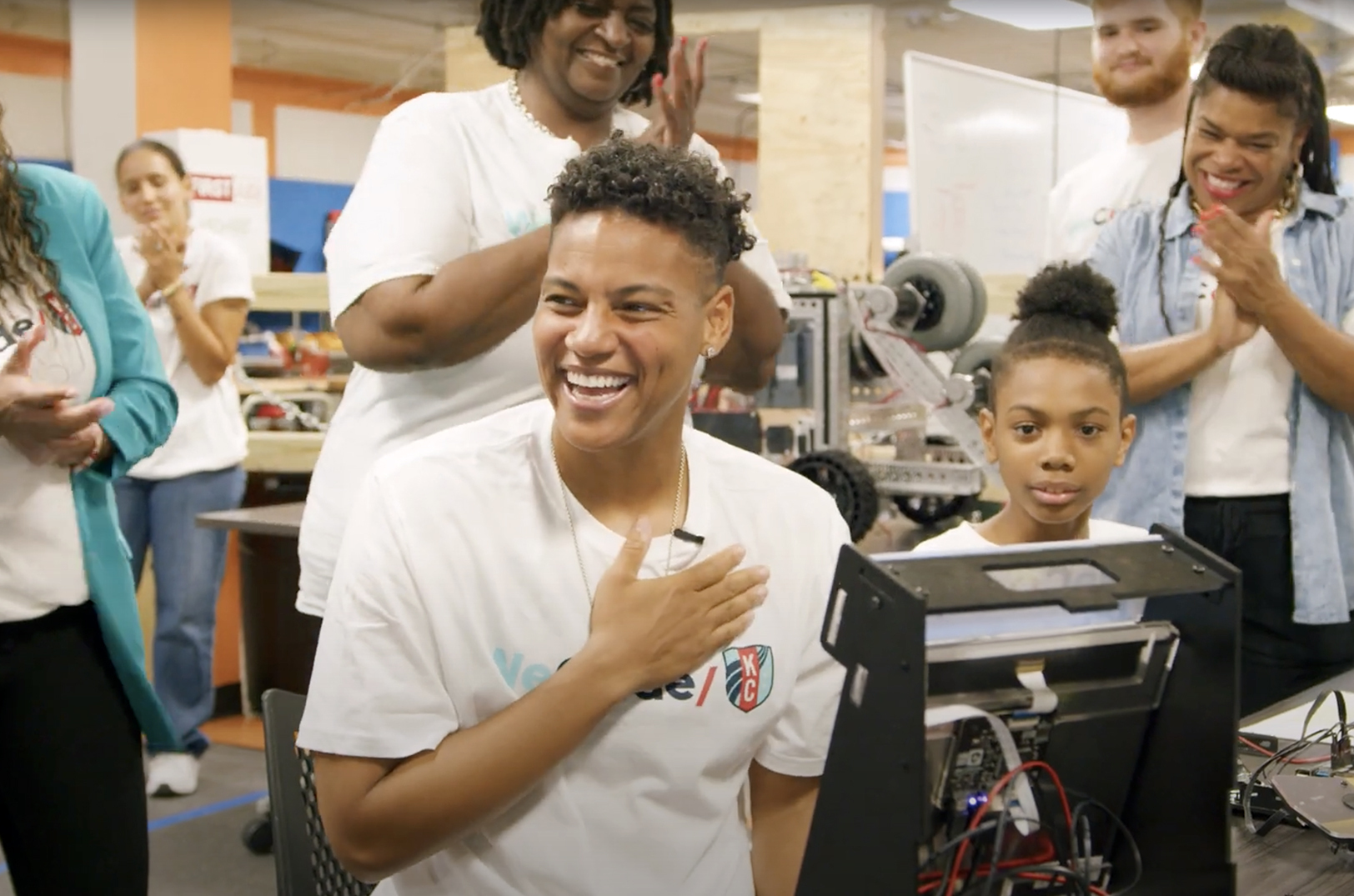 AD Franch, goalkeeper for the Kansas City Current, at WeCodeKC; image courtesy of WeCodeKC and the KC Current