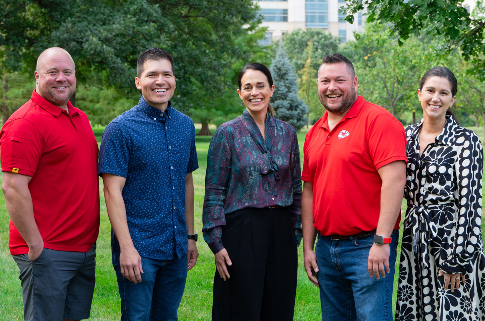 Digital Sandbox KC’s awardees for Q3 2024: Blake Lappan, NoDwell; Donnie Hampton, Roz; Karli Kujawa, Whatabout; Justin Axtell, Whatabout; and Claire Harrison, Whatabout; photo courtesy of UMKC Innovation Center