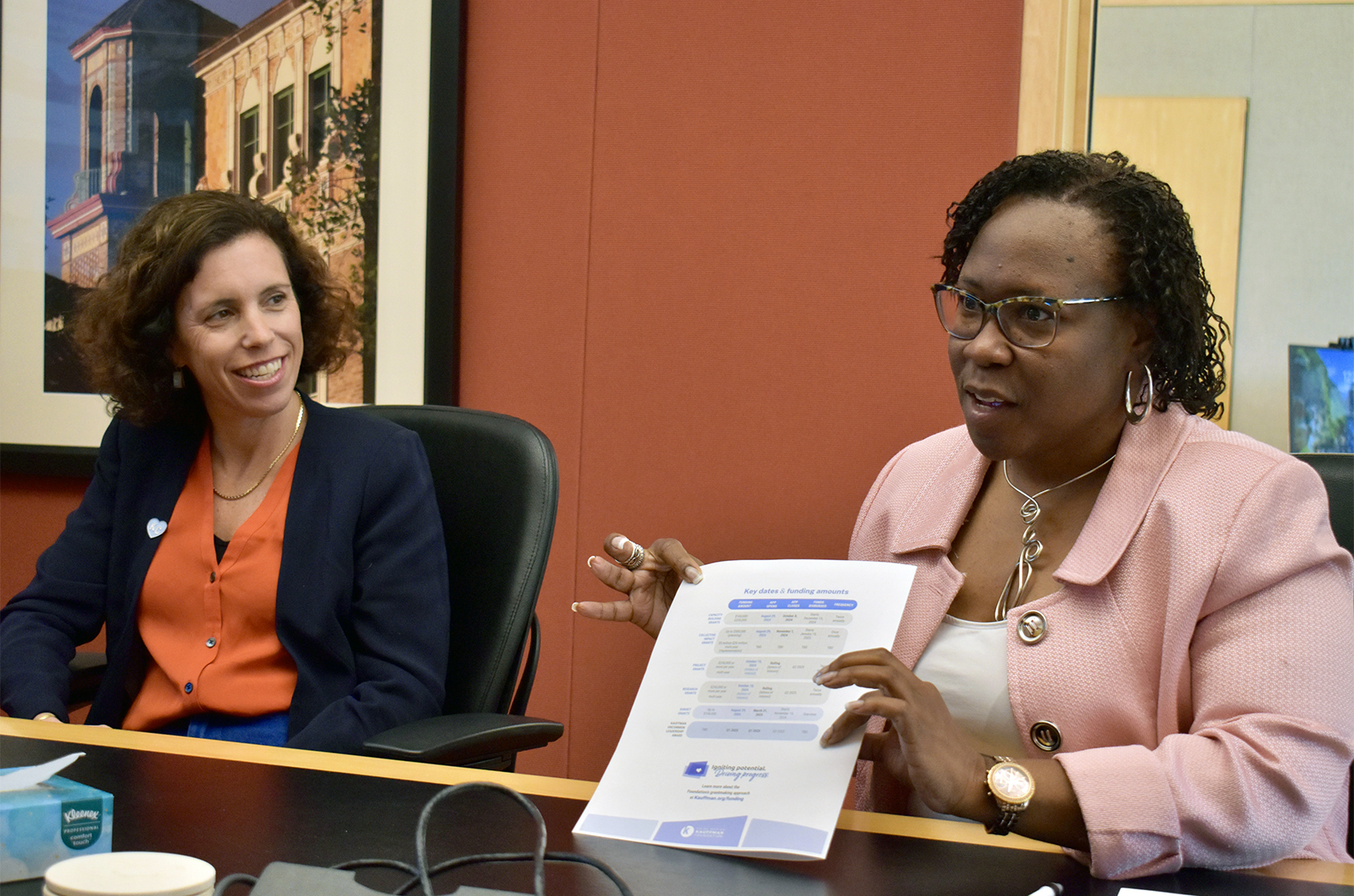 Dr. DeAngela Burns-Wallace, right, alongside Allison Bajracharya, discusses core shifts in the grantmaking process for the Ewing Marion Kauffman Foundation; photo by Nikki Overfelt Chifalu, Startland News