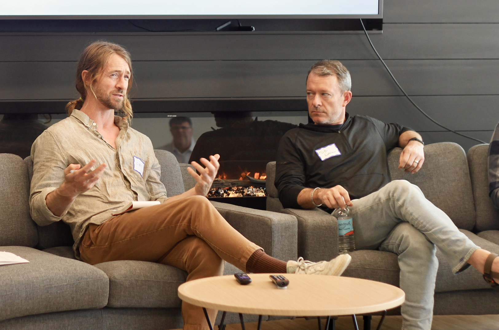 Chris Matsch, a co-founder of Messenger Coffee Co., and Stuart Ludlow, co-founder of RFP360, join a Tech Venture Studio Sound Bytes session on equity and exit planning; photo by Nikki Overfelt Chifalu, Startland News