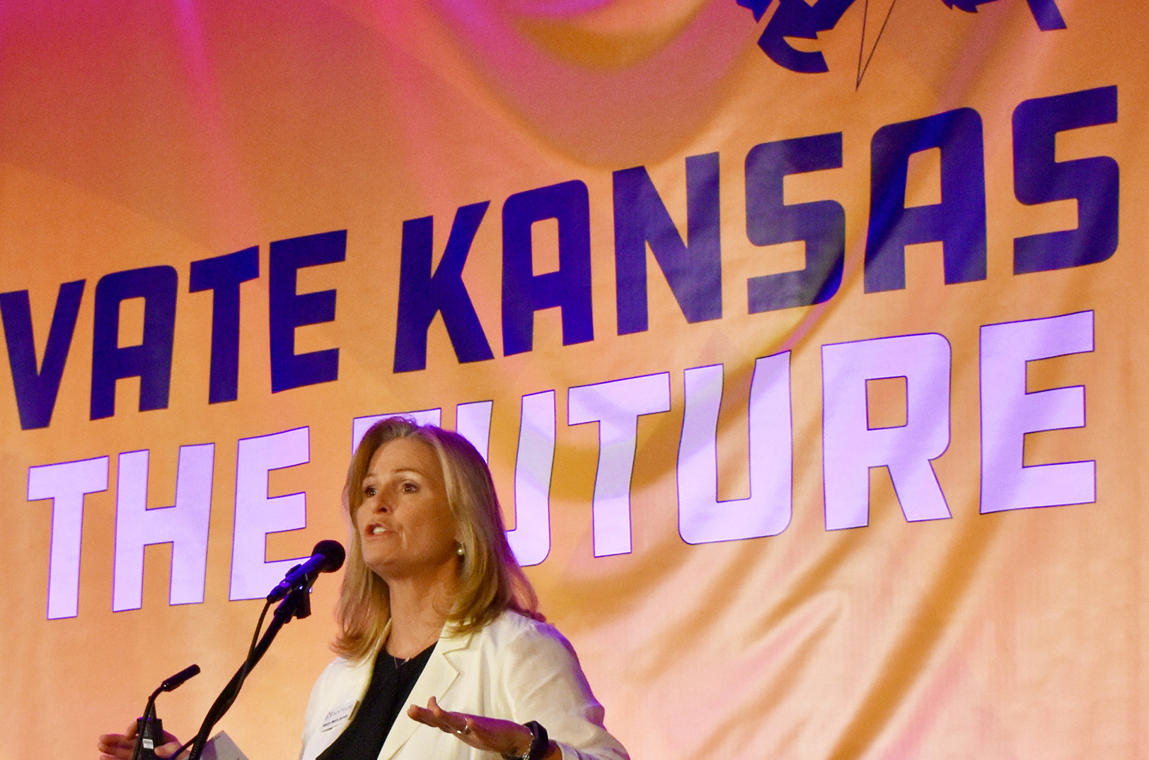 Mary Beth Jarvis, NXTUS, gives an update during the State of Kansas Tech Industry session at the Ad Astra Tech Summit, which took place among events organized for Wichita Startup Week; photo by Nikki Overfelt Chifalu, Startland News