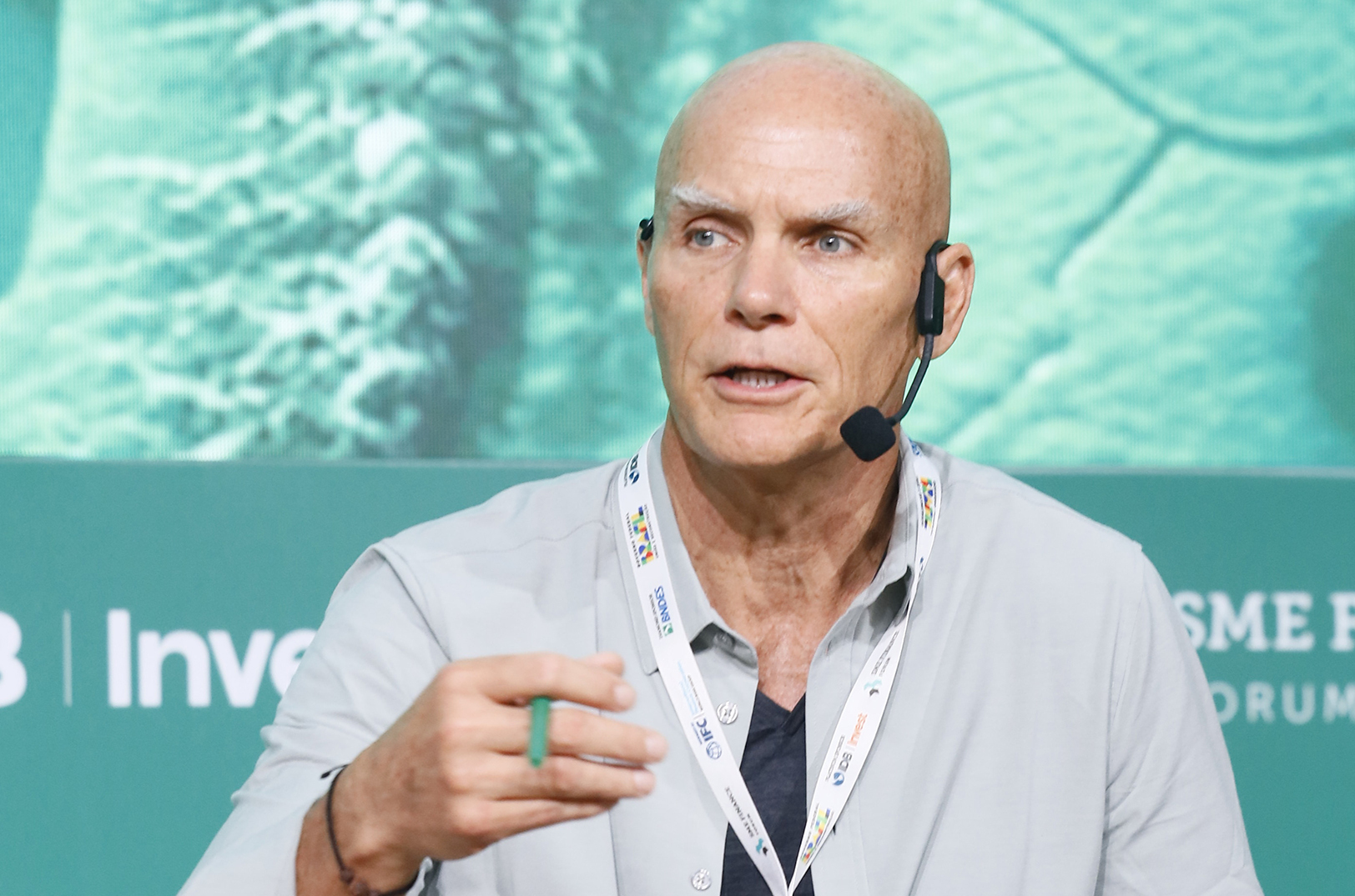 Sandy Kemper, founder and CEO of C2FO, speaks during a panel conversation at the 2024 SME Finance Forum in São Paulo, Brazil; photo courtesy of C2FO