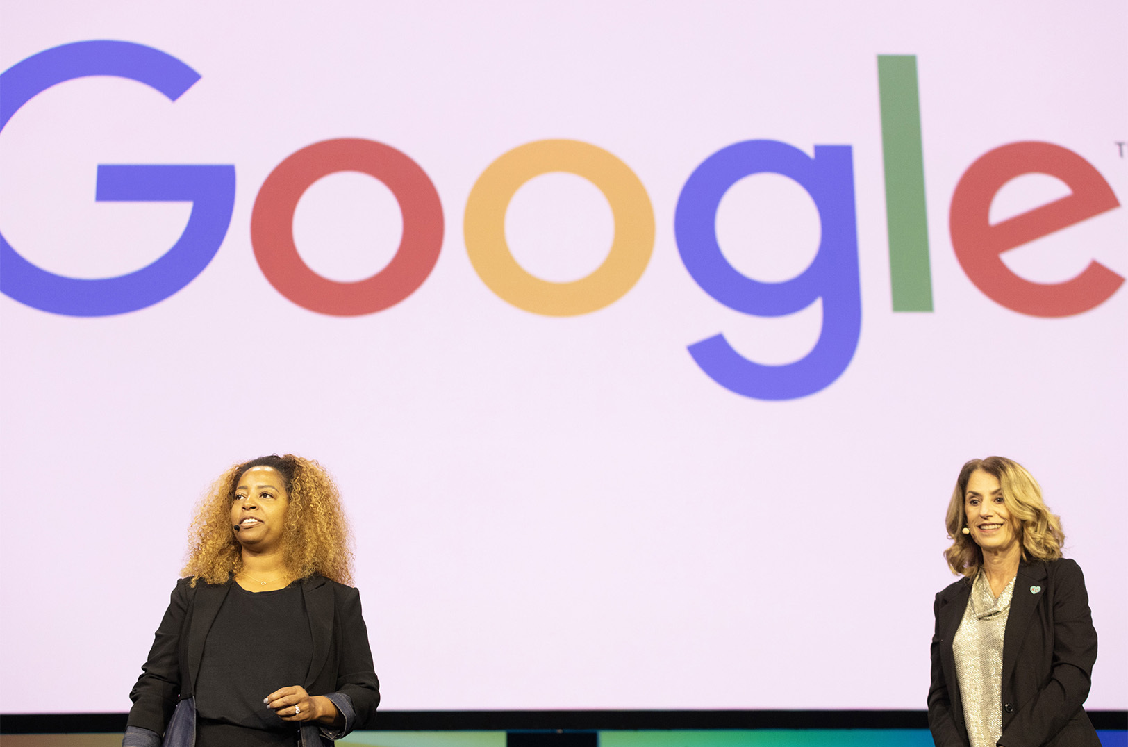 Utaukwa Allen, Google, and Ora Reynolds, KCADC, speak during the KCADC's 2024 annual meeting; photo courtesy of KCADC