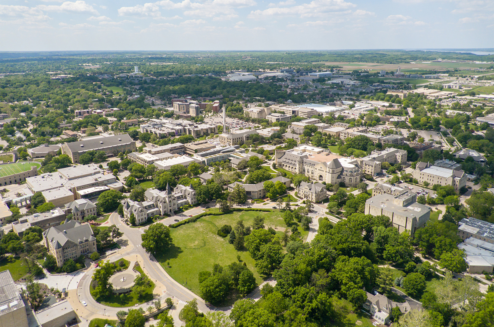 Aerial view of Kansas State University in Manhattan, Kansas; photo courtesy of K-State