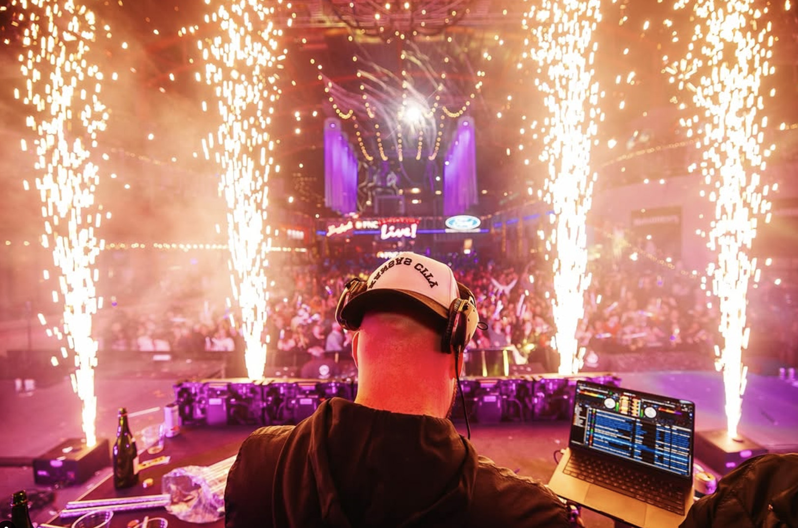 Kansas City DJ Michael Lazer Lackey at the Live! Block at Power & Light, sporting a CityBrimCo cap; courtesy photo