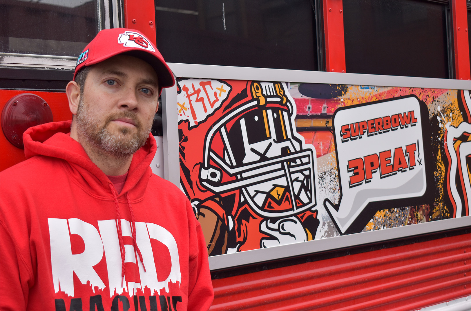 Robert Galicia is the owner, and one of two drivers, for Red Machine Party Bus; photo by Zach Perez, KCUR