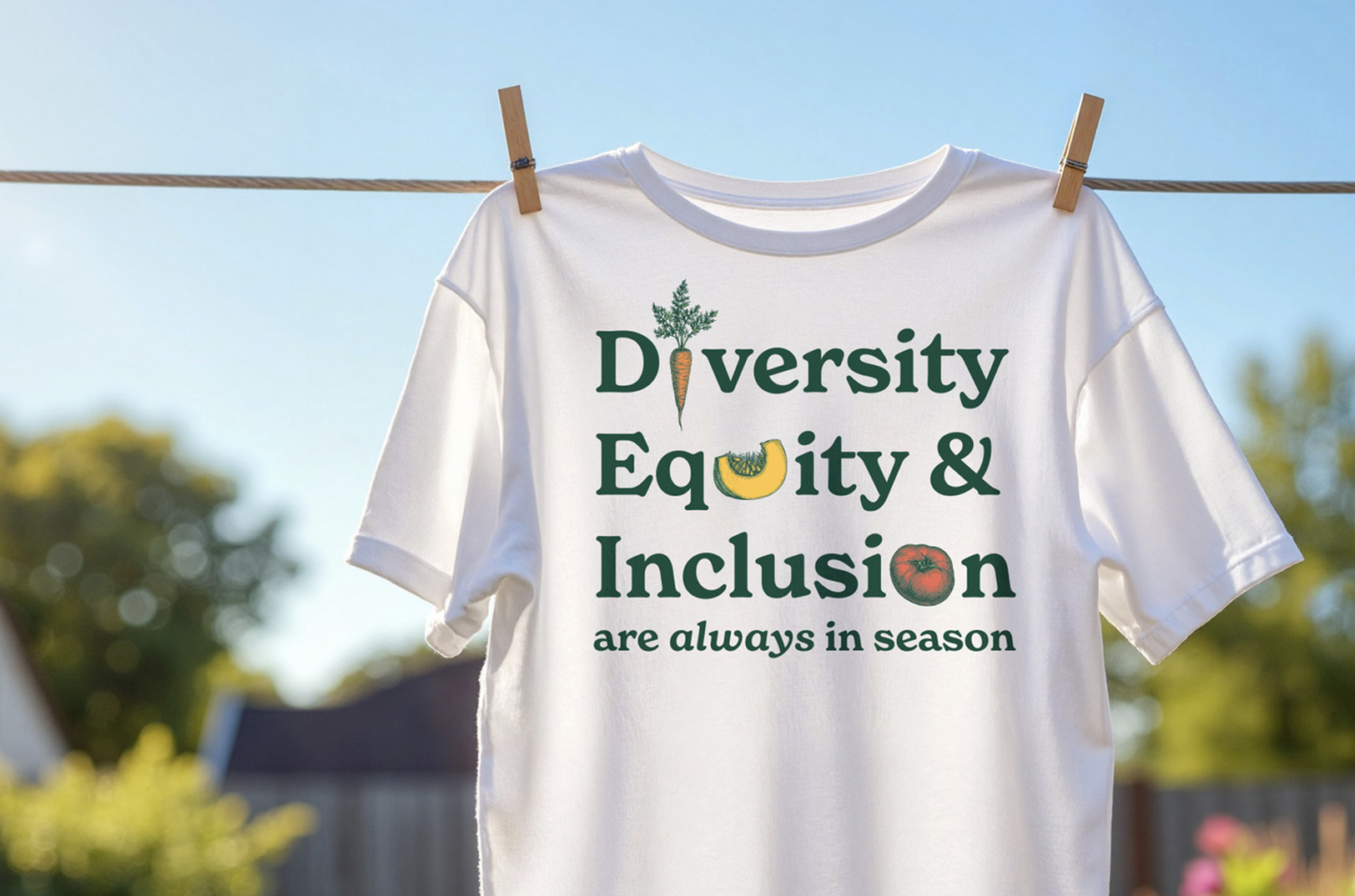 The "Always in Season" tee from Lauren Allen Design, which benefits the Ivanhoe Farmers Market; courtesy image