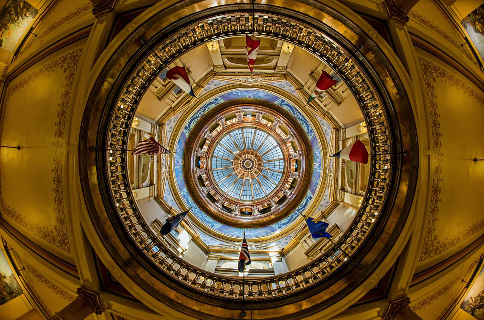 An interior view of the dome at the Kansas State Capitol; photo courtesy of Visit Topeka