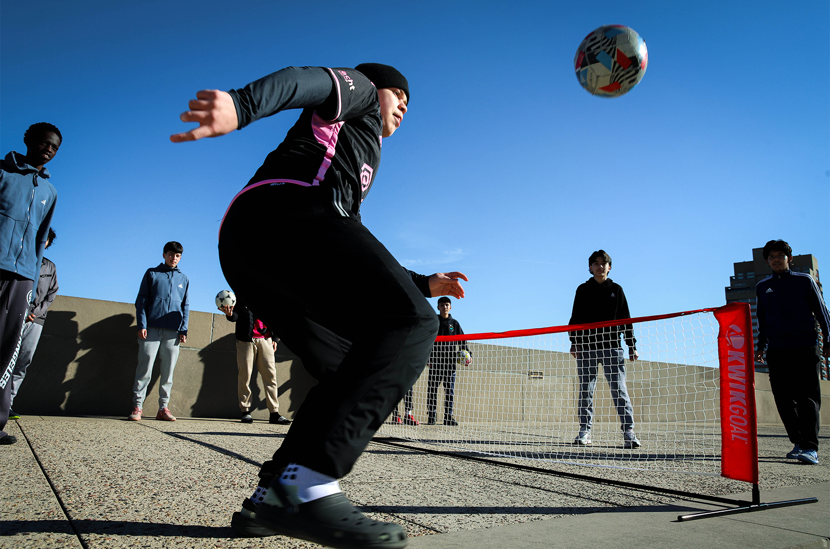 Students from Ryogoku Soccer Academy in Kansas City play soccer tennis ahead of the weekend Copa de Calle street soccer tournament and festival; courtesy photo