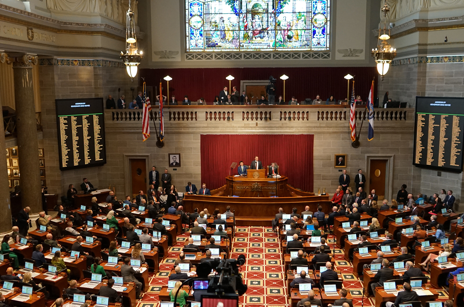 Members of the Missouri General Assembly inside the Missouri State Capitol building earlier in 2025 for Gov. Mike Kehoe's State of the State address; photo courtesy of Gov. Kehoe's Office