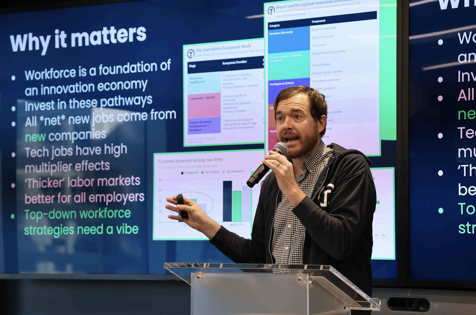 Christopher Wink, founder of Technical.ly, speaks during a tech conference in 2024; courtesy photo