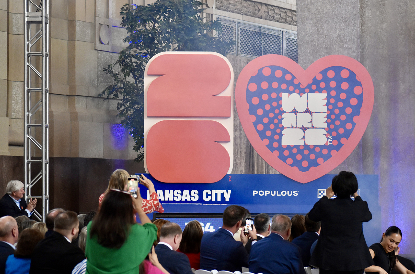 Organizers from KC2026 and corporate partners from Populous and Purina unveil a new FIFA World Cup countdown Clock June 11 at Union Station in Kansas City; photo by Nikki Overfelt Chifalu, Startland News