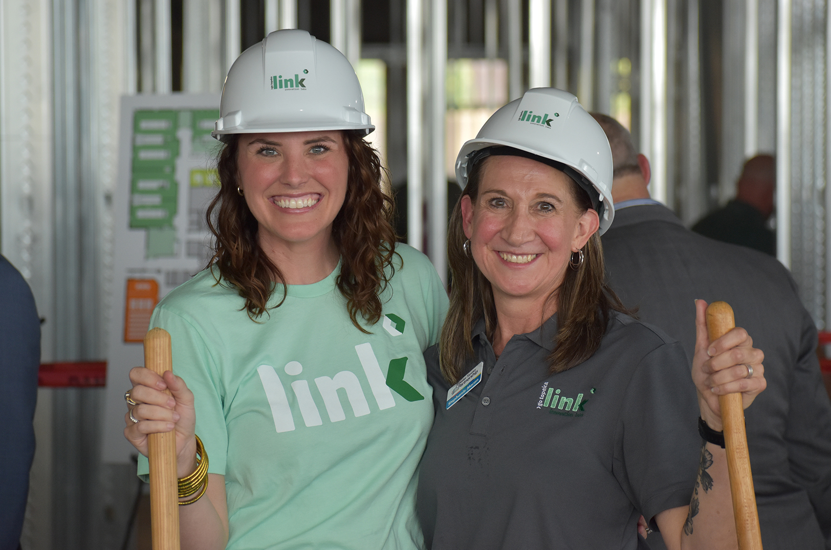 Lindsay Lebahn, director at Plug and Play Topeka, and Stephanie Moran, senior vice president for innovation at Go Topeka and interim CEO of the Greater Topeka Partnership; photo by Tommy Felts, Startland News