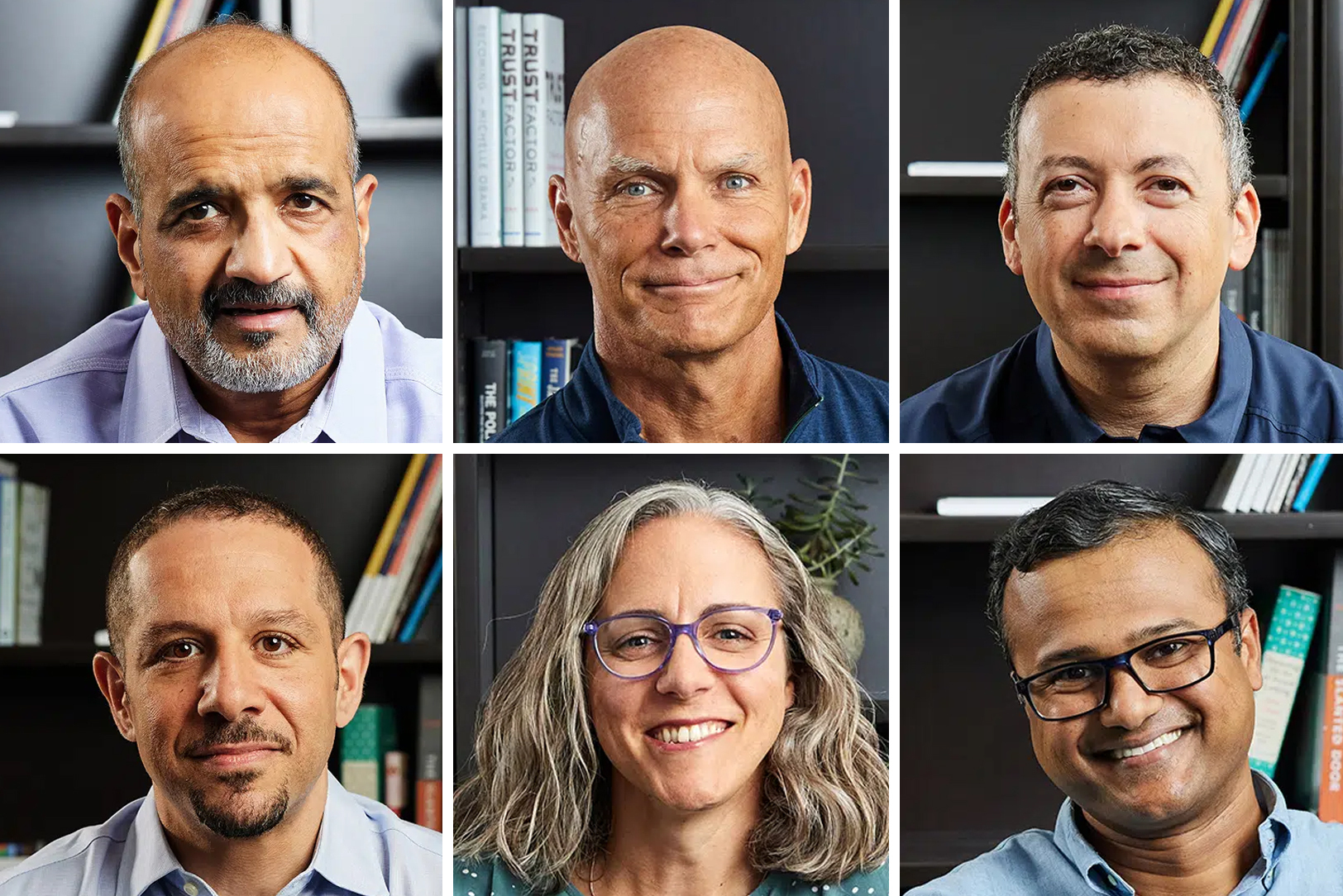Top, Sanjay Gupta, president and COO; Sandy Kemper, chairman and CEO; Raffaele Sadun, CFO; bottom, Ragui Selwanes, chief product and technology officer; Anne Steinhaus, head of product – platform; and Aditya Devurkar, head of data science and operations, C2FO