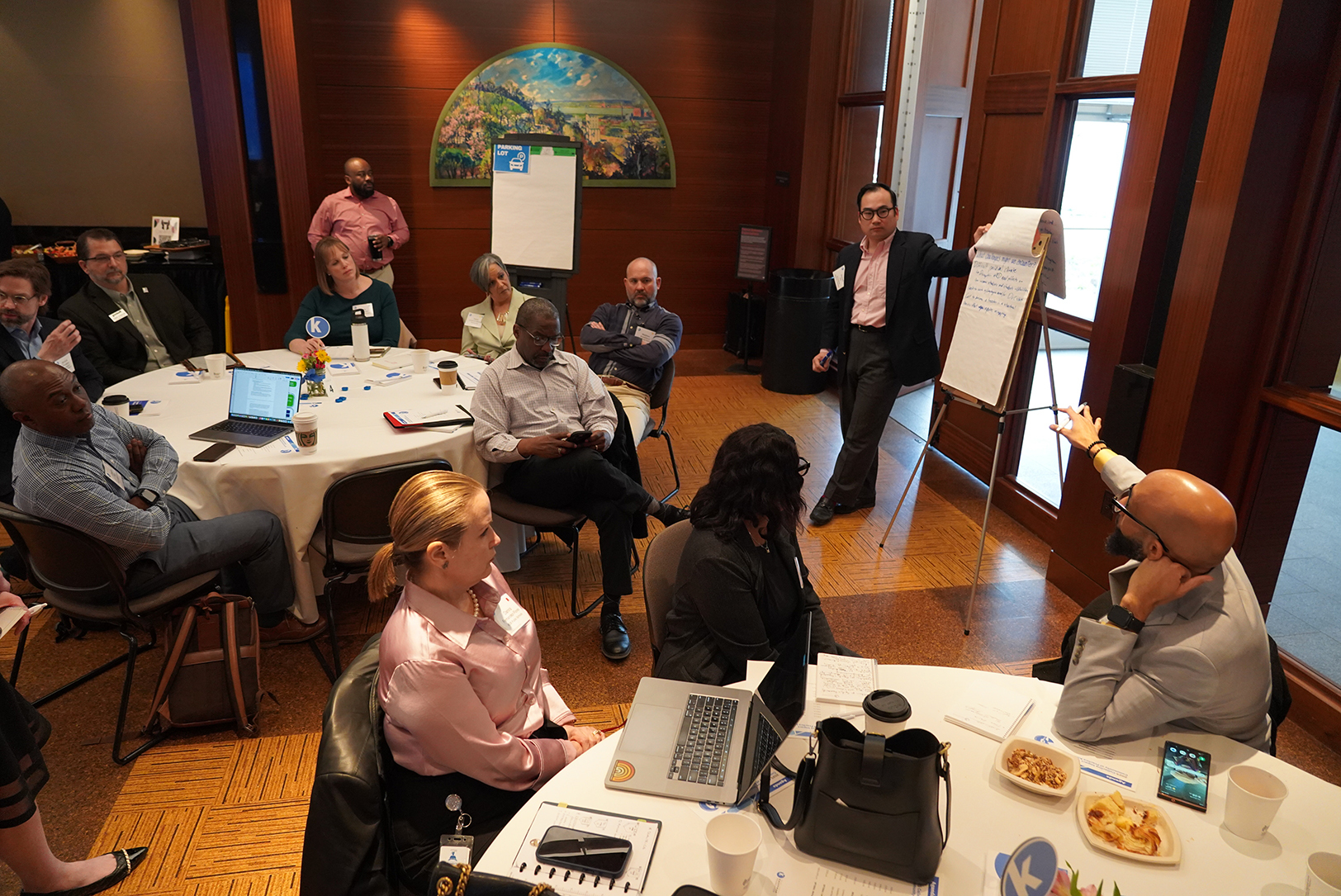 Richard Kim, senior director at the Ewing Marion Kauffman Foundation, leads community leaders and Collective Impact planning grantees in facilitated conversation; photo courtesy of the Ewing Marion Kauffman Foundation
