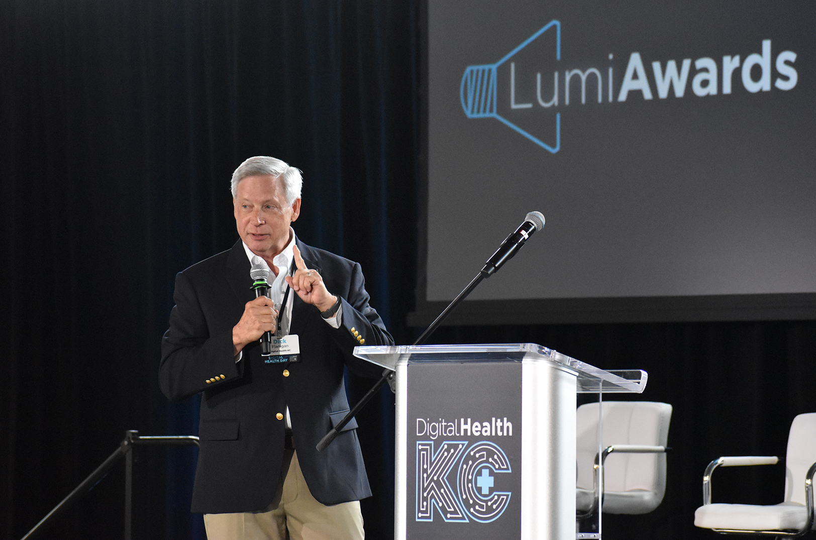 Dick Flanigan, Digital Health KC, opens the Lumi Awards ceremony during Digital Health Day at The Abbott in Kansas City's East Crossroads; photo by Tommy Felts, Startland