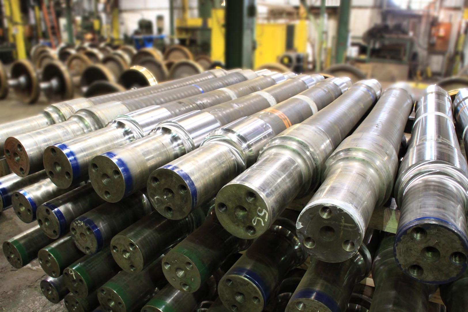 Axles inside a Progress Rail re-manufacturing facility; photo courtesy of Progress Rail