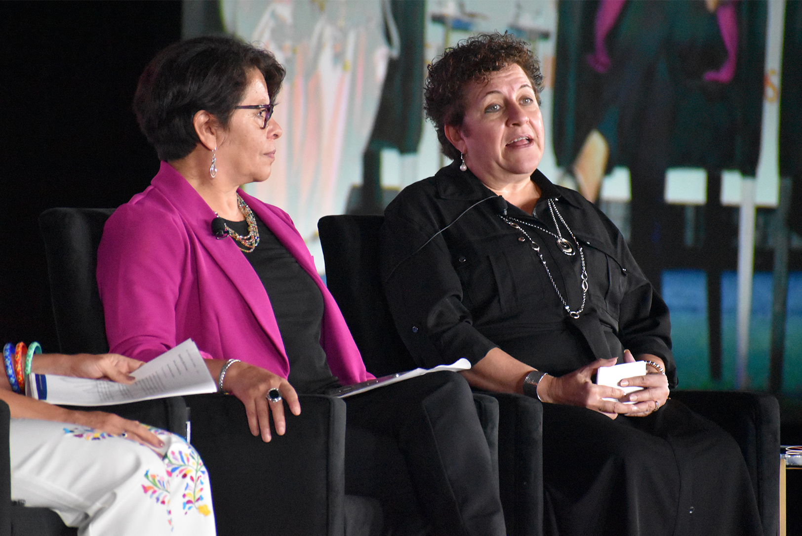 Ruby Azurdia-Lee, president and CEO of Comunidades Latinas Unidas en Servicio (CLUES), joins in conversation during the UnidosUS Annual Conference’s closing plenary in Kansas City; photo by Taylor Wilmore, Startland News