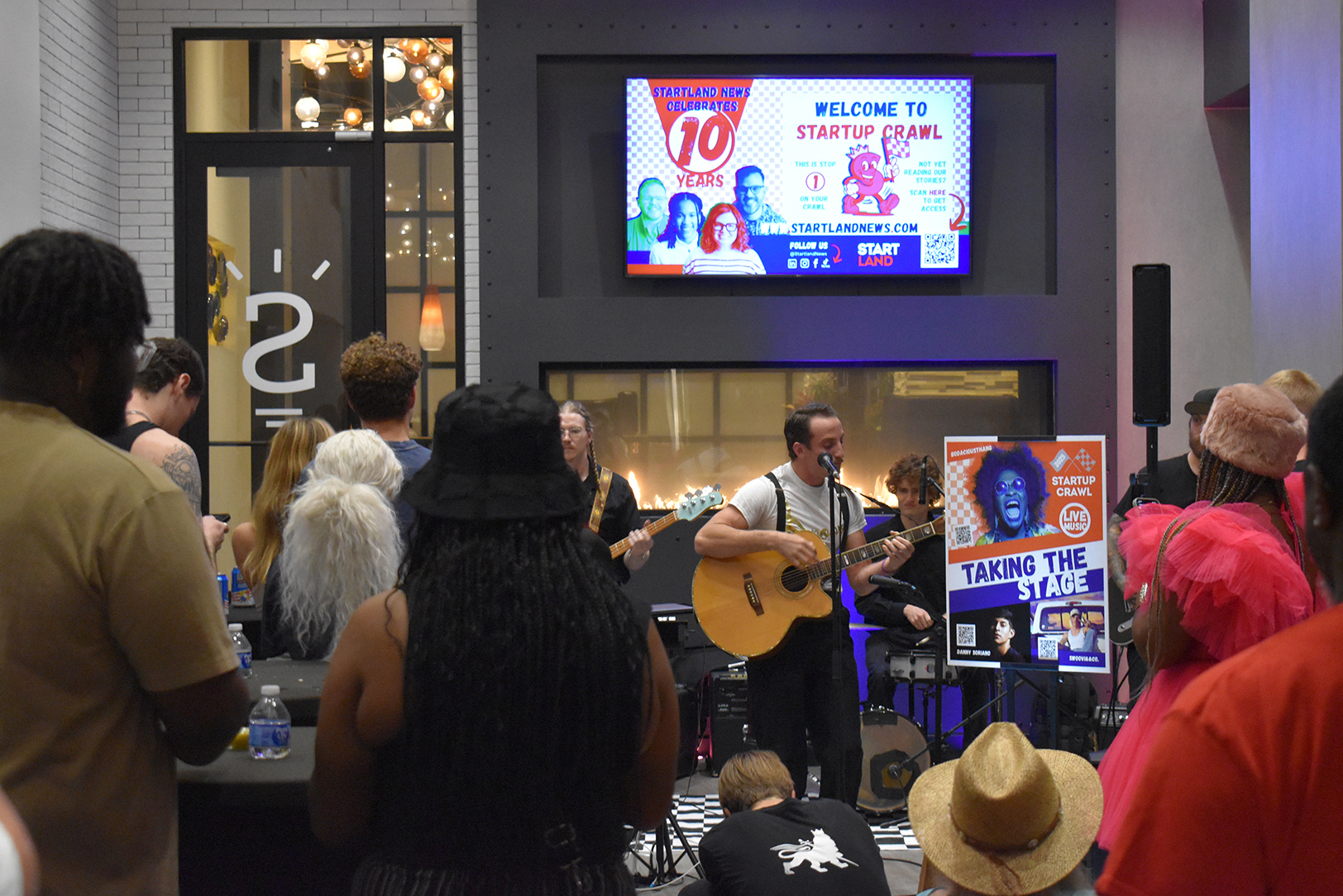 Zack Hoskins, who performs as Swoovi, takes the stage at Startup Crawl with Swoovi&&Co. inside Spark Kansas City; photo by Tommy Felts, Startland News