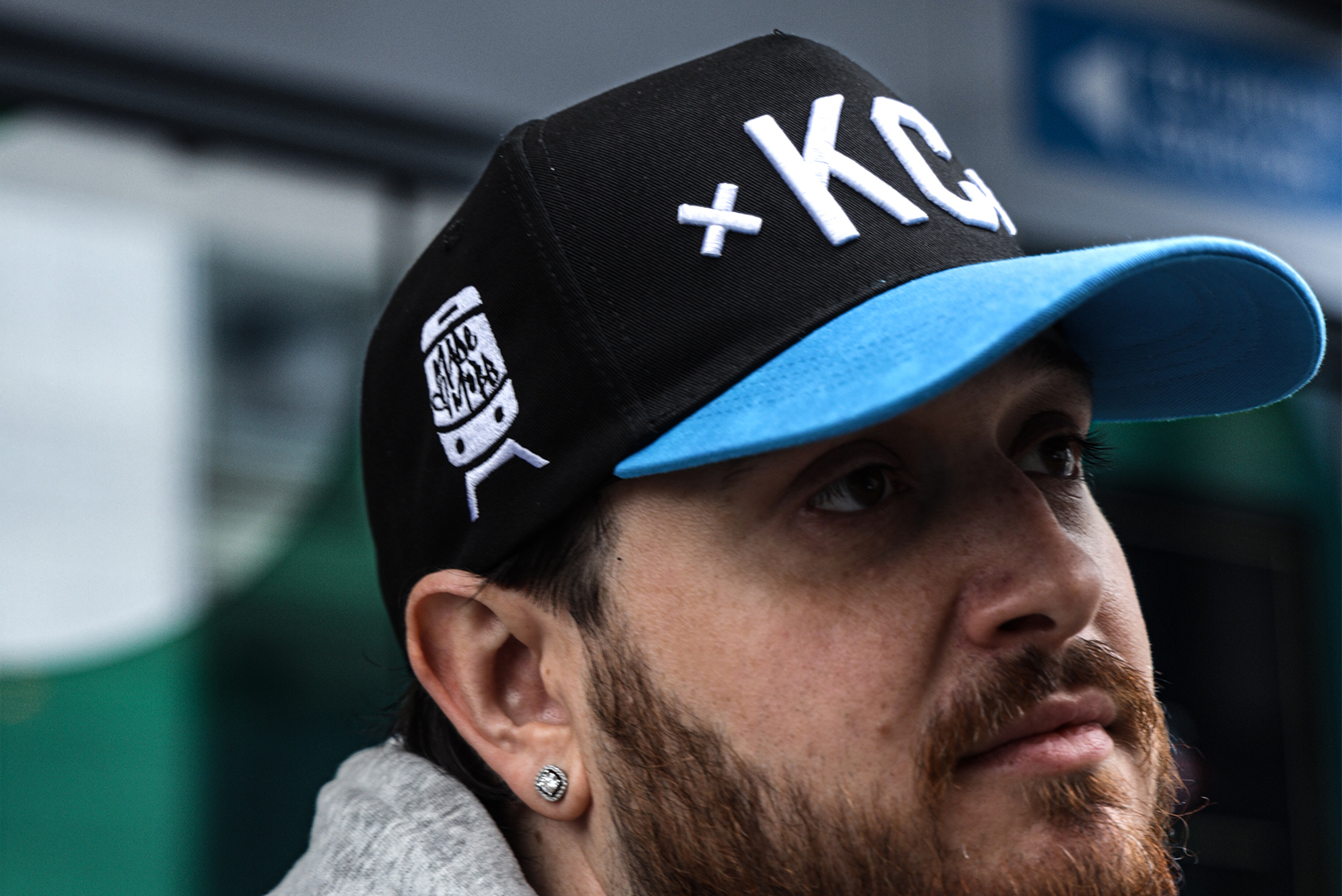 MADE MOBB's "Connection" hat, designed in collaboration with the KC Streetcar to celebrate the grand opening of the Main Street extension; modeled by Derek Roberts; photo courtesy of MADE MOBB