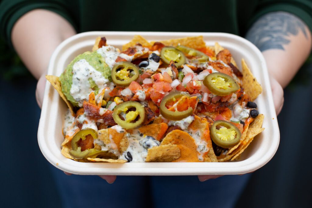 Buffalo Chik'n Nachos from Kind Food; photo by Jennifer Wetzel
