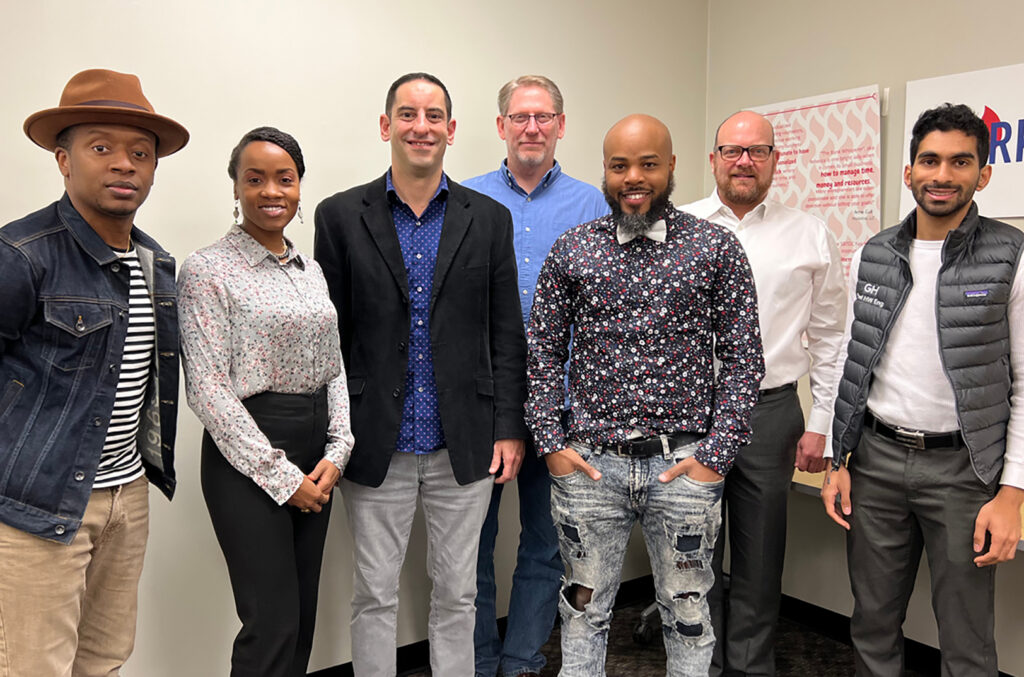 Digital Sandbox KC recipients: Jaqwan Sirls, PageMaster; Aishah Augusta-Parham, SEPOW; Brandon Fuhr and Joel Stephens, XReps; David Roberson, AZELLA; Eliot Arnold, MoodSpark; and Nikil Ragav, InventXYZ