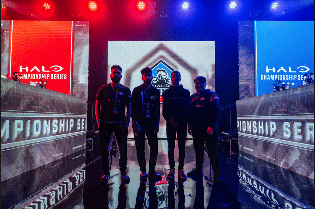 Members of the KC Pioneers pose during the December 2021 Halo Global Major tournament in Raleigh, North Carolina, where the KC Pioneers finished sixth in the world