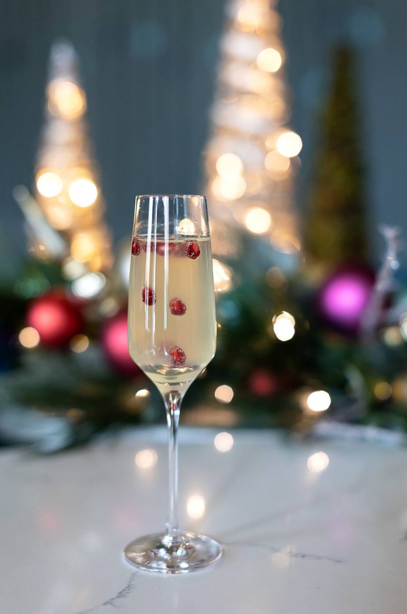 Auld Lang Syne, a champagne cocktail with pomegranate arils at Silver Bells; photos by Ashley Elwell