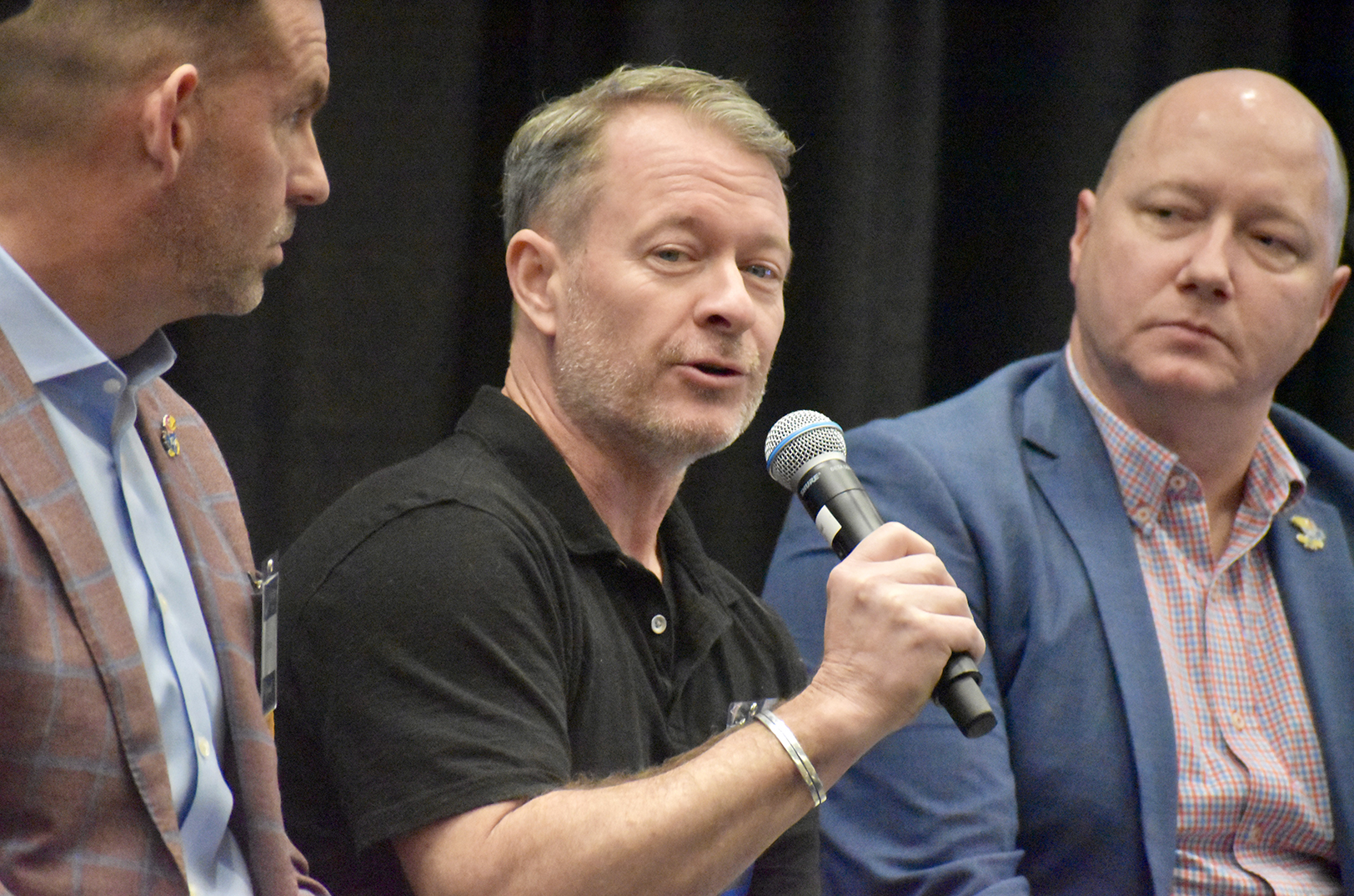 Stuart Ludlow, CTO and co-founder of VeloVisa, speaks on a sports tech panel during the Gamechangers and Champions summit in Lawrence; photo by Nikki Overfelt Chifalu, Startland News